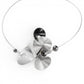 VOLUME 1 3-D Pendant Style Focal Necklace from the SOUND Collection with Recycled Record Vinyl and Simulated Pearls