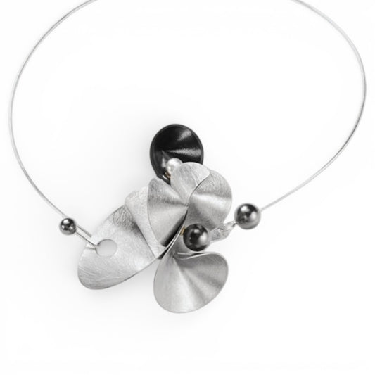 SOUND | VOLUME 1 3-D Pendant Style Focal Necklace with Recycled Record Vinyl and Simulated Pearls