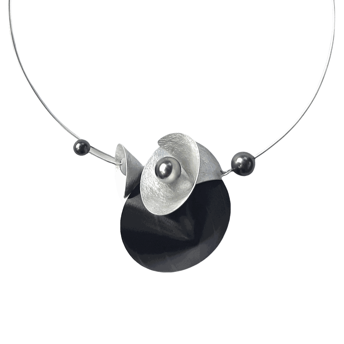 VOLUME 2 Recycled Record Vinyl Focal Necklace: Aluminum & Simulated Pearl
