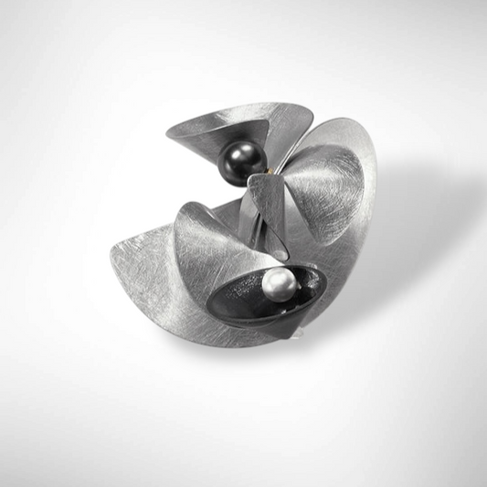 VOLUME Dress Up Your Outerwear with this Statement Brooch from the SOUND Collection with Recycled Record Vinyl and Simulated Pearls