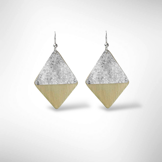 TRUST Diamond Shaped Mixed Metal Dangle Earrings