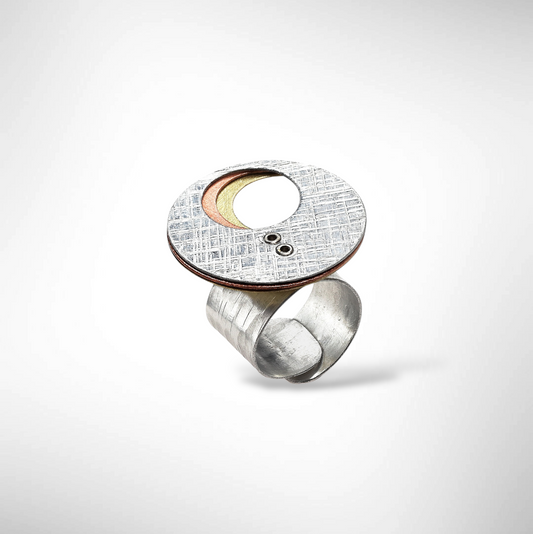 SWIRL Mixed Metal Fanned Circle Adjustable Ring