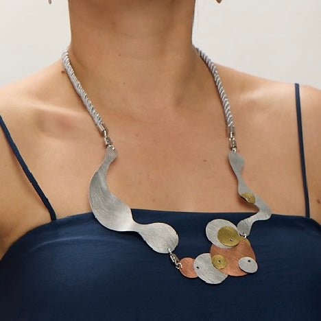 BUBBLES | FLOAT 3 Tri-Metal Bubble Necklace, Aluminum Brass Copper, Interchangeable Design