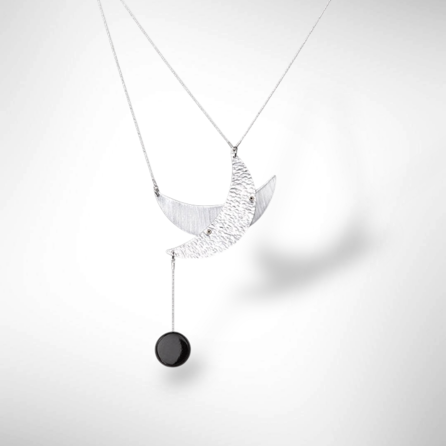 CRESCENT MOON Delicate lightweight asymmetrical Necklace with Onyx from the Lunar Collection