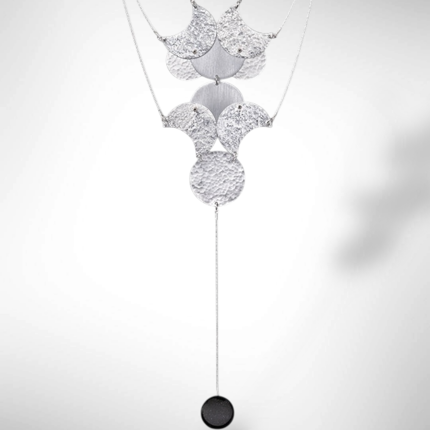 FRACTAL  MOON Delicate Intricate Statement Necklace with Onyx from the Lunar Collection