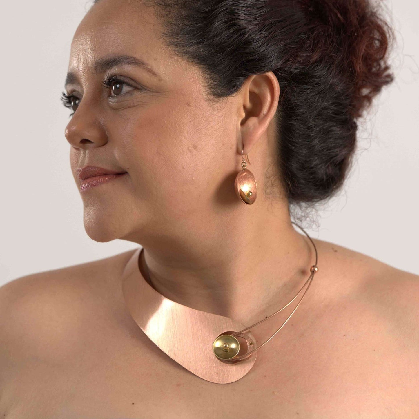 MOON Truly Asymmetrical Elegant Metal Collar Necklace-Front Closure and Simulated Pearl and Jade Accent Bead Options