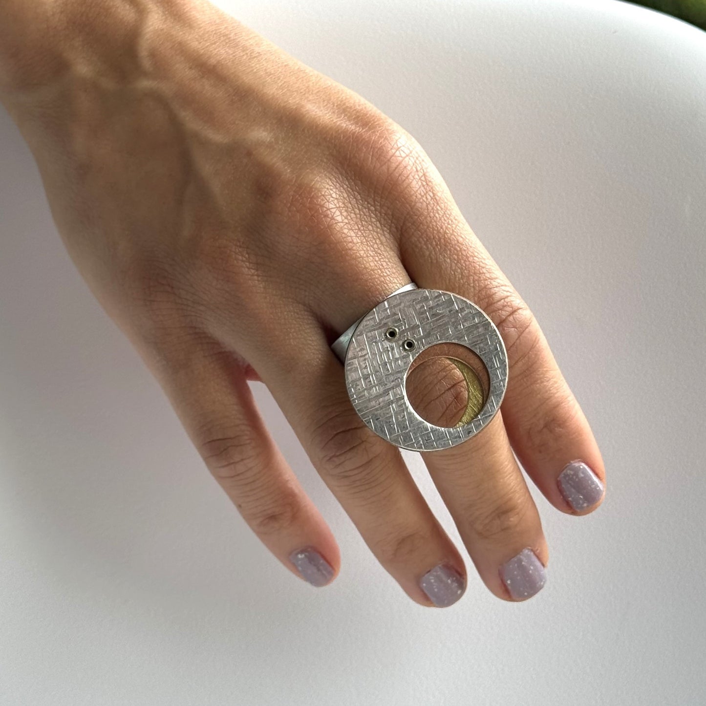 SWIRL Mixed Metal Fanned Circle Adjustable Ring