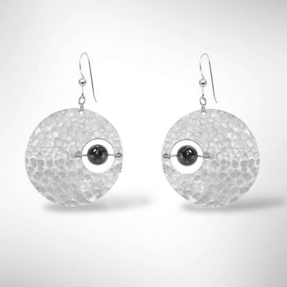 AXIS Contemporary Celestial Inspired Dangle Earrings with Suspended Stone from the LIMINAL Collection