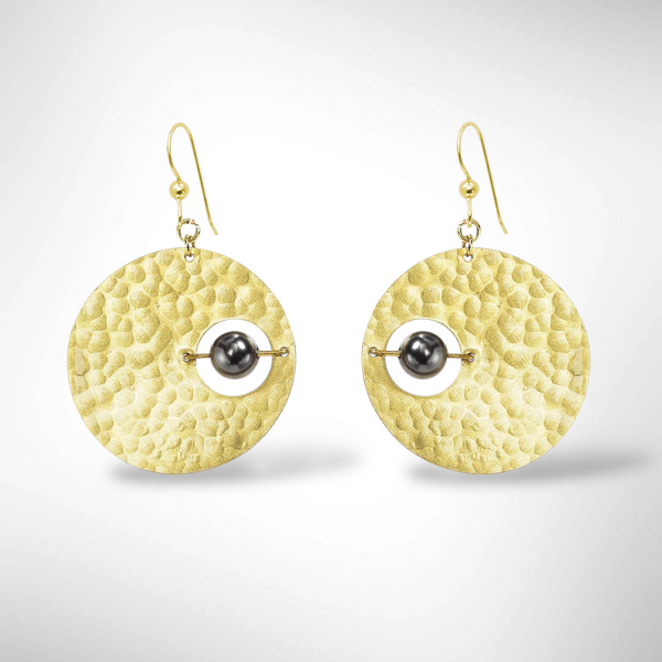 AXIS Contemporary Celestial Inspired Dangle Earrings with Suspended Stone from the LIMINAL Collection