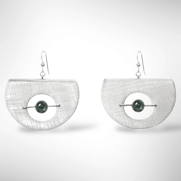 AXIS FOLD Contemporary Metal Dangle Earrings with Suspended Stone from the LIMINAL Collection