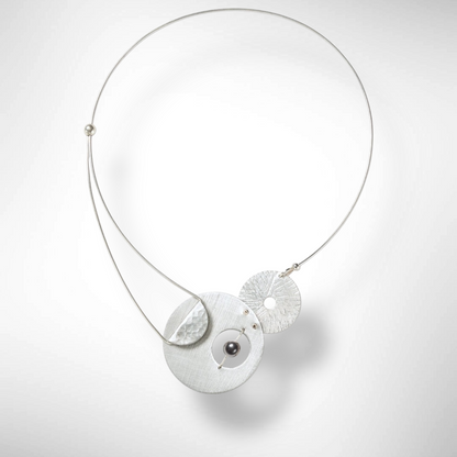 AXIS 2 Small Artistic Metal Statement Necklace with Front Closure from the LIMINAL Collection with Simulated Pearl or Jade option