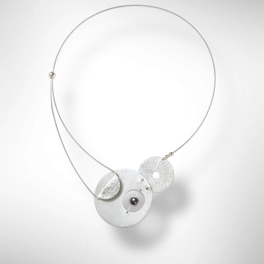 AXIS 2 Small Artistic Metal Statement Necklace with Front Closure from the LIMINAL Collection with Simulated Pearl or Jade option