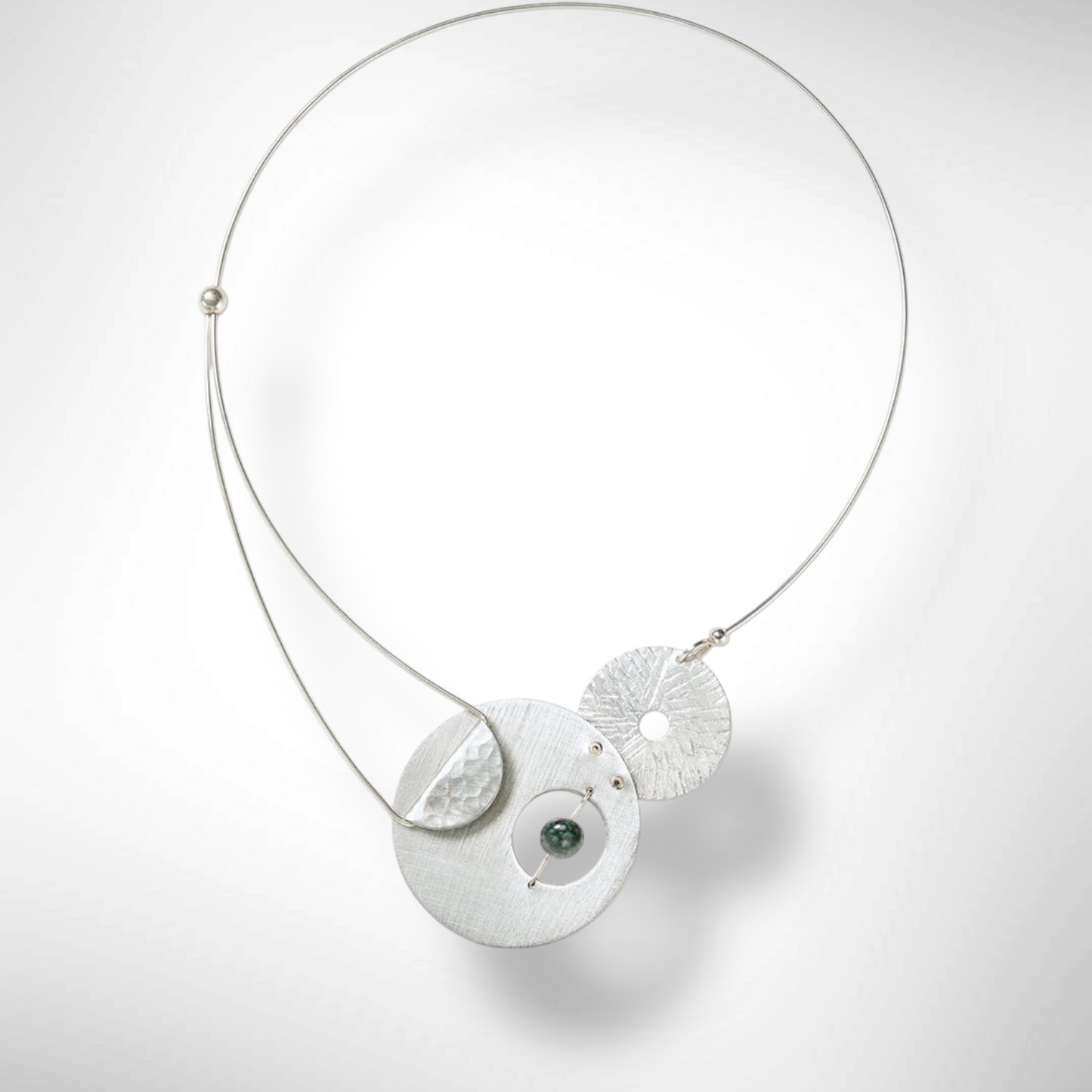 AXIS 2 Small Artistic Metal Statement Necklace with Front Closure from the LIMINAL Collection with Simulated Pearl or Jade option