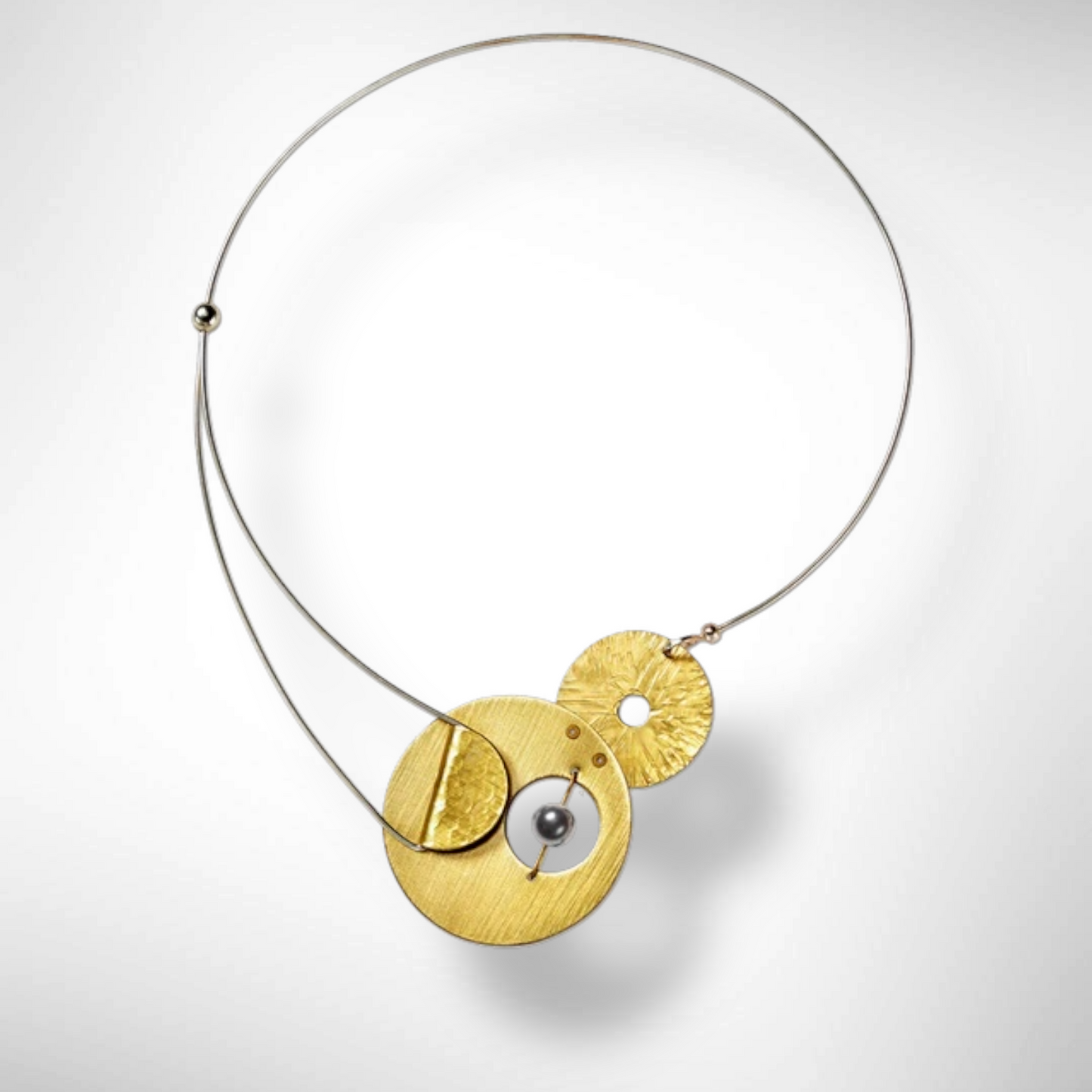 AXIS 2 Small Artistic Metal Statement Necklace with Front Closure from the LIMINAL Collection with Simulated Pearl or Jade option