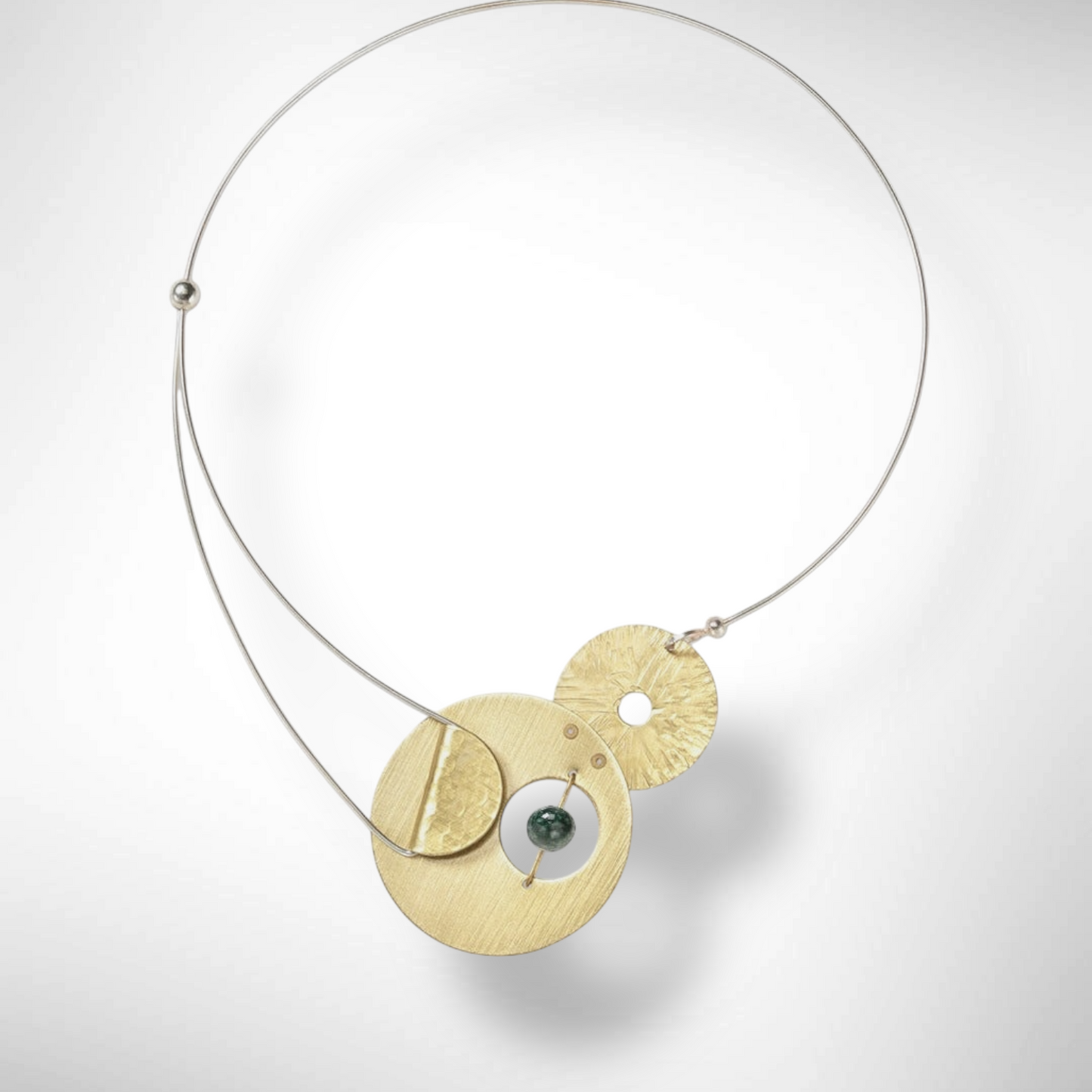 AXIS 2 Small Artistic Metal Statement Necklace with Front Closure from the LIMINAL Collection with Simulated Pearl or Jade option