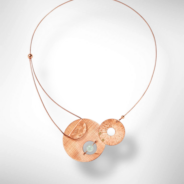 AXIS 2 Small Artistic Metal Statement Necklace with Front Closure from the LIMINAL Collection with Simulated Pearl or Jade option