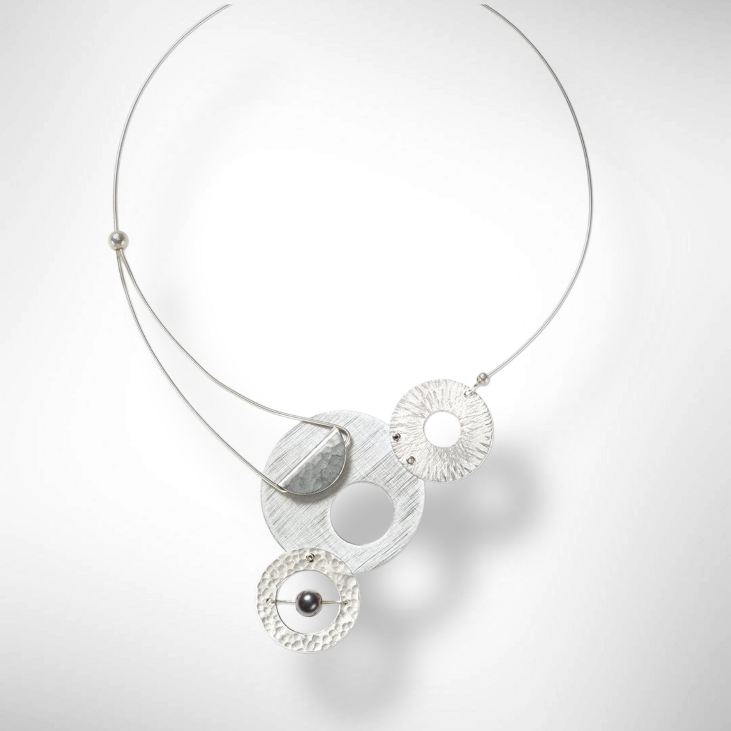AXIS 3 Medium Sized Artistic Metal Statement Necklace with Front Closure from the LIMINAL Collection with Simulated Pearl or Jade option