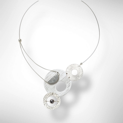 AXIS 3 Medium Sized Artistic Metal Statement Necklace with Front Closure from the LIMINAL Collection with Simulated Pearl or Jade option