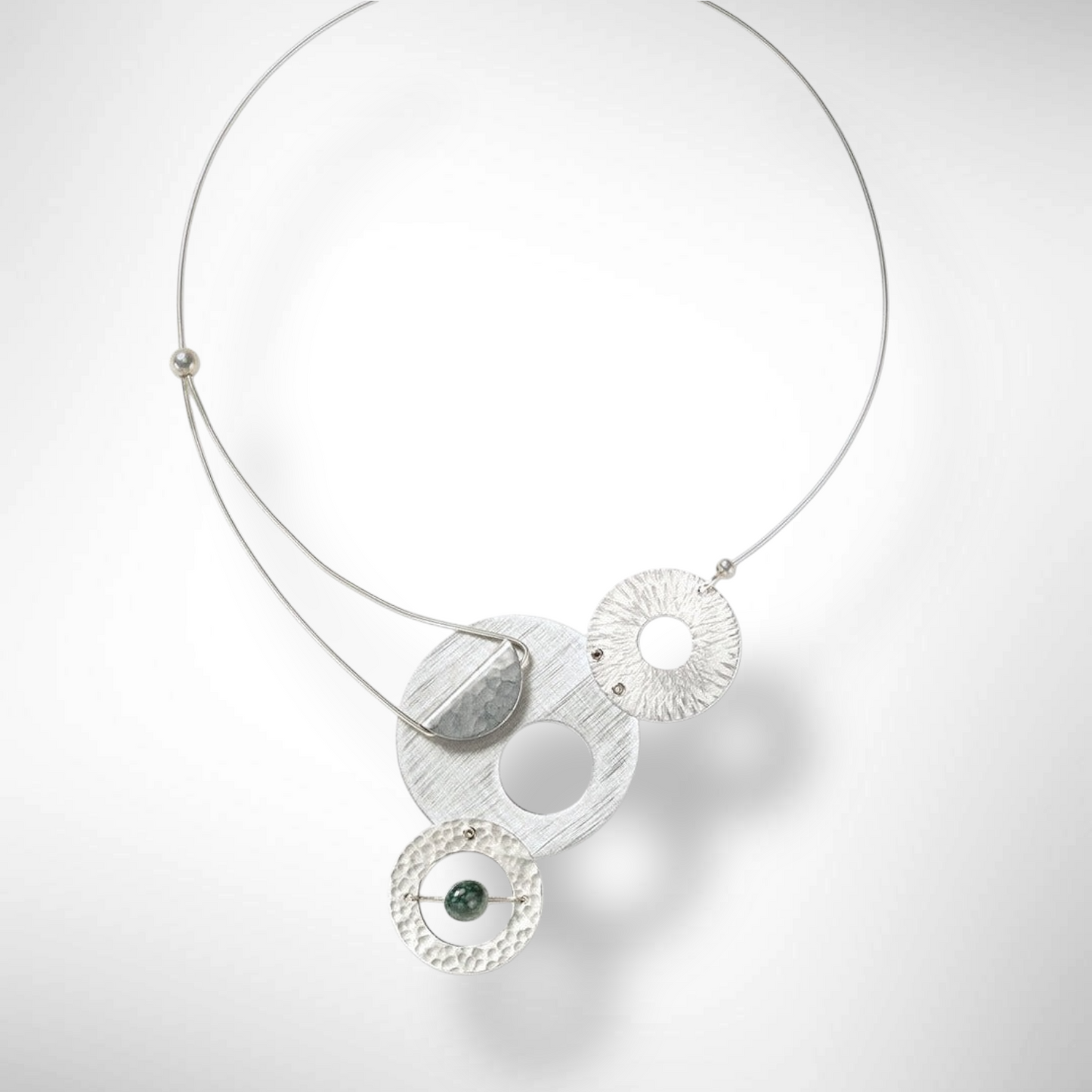 AXIS 3 Medium Sized Artistic Metal Statement Necklace with Front Closure from the LIMINAL Collection with Simulated Pearl or Jade option