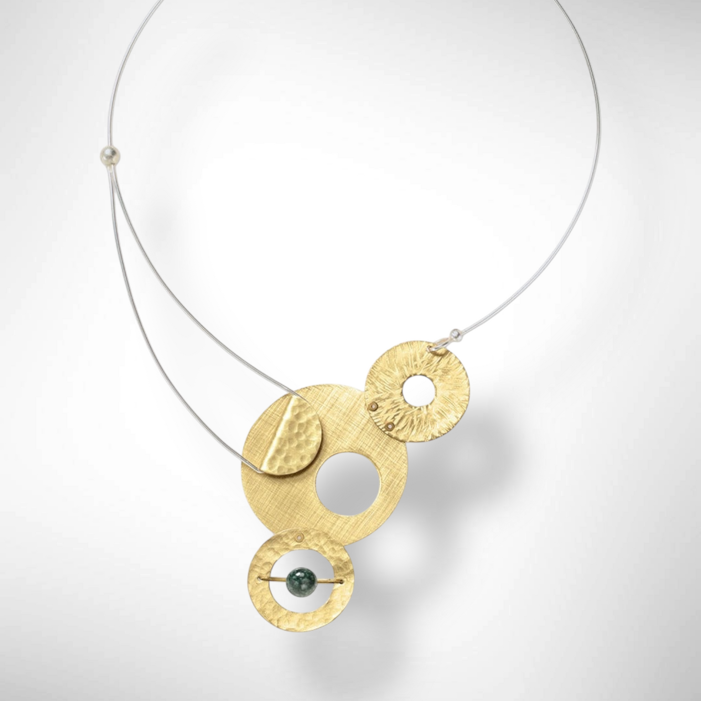 AXIS 3 Medium Sized Artistic Metal Statement Necklace with Front Closure from the LIMINAL Collection with Simulated Pearl or Jade option