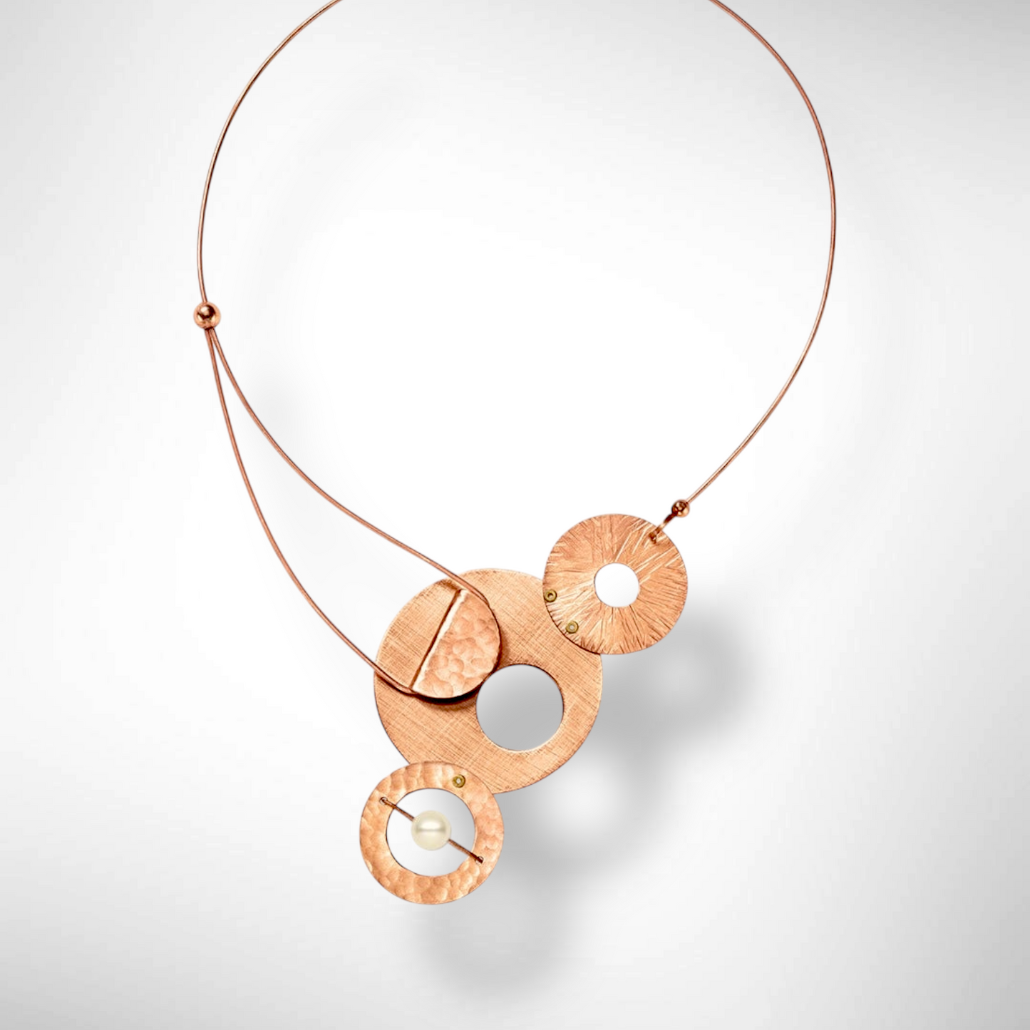 AXIS 3 Medium Sized Artistic Metal Statement Necklace with Front Closure from the LIMINAL Collection with Simulated Pearl or Jade option