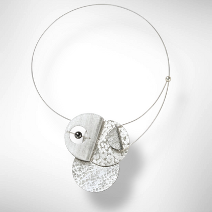 AXIS FOLD Medium Metal Focal Statement Necklace with Front Closure from the LIMINAL Collection with Simulated Pearl or Jade option