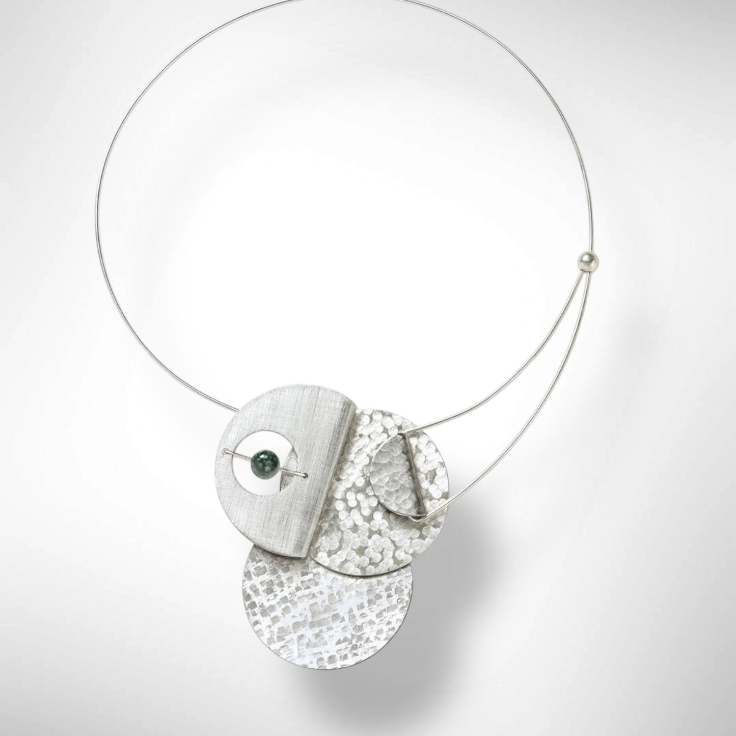 AXIS FOLD Medium Metal Focal Statement Necklace with Front Closure from the LIMINAL Collection with Simulated Pearl or Jade option