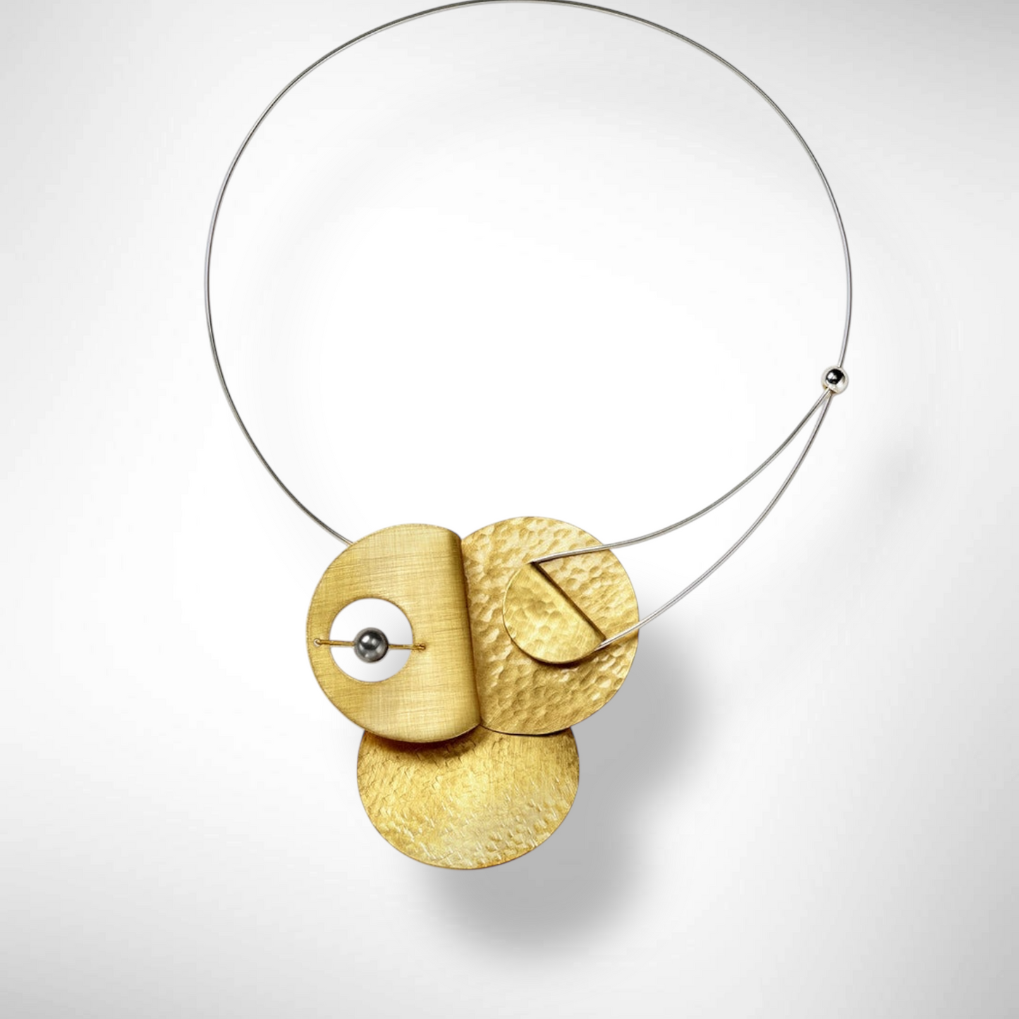 AXIS FOLD Medium Metal Focal Statement Necklace with Front Closure from the LIMINAL Collection with Simulated Pearl or Jade option