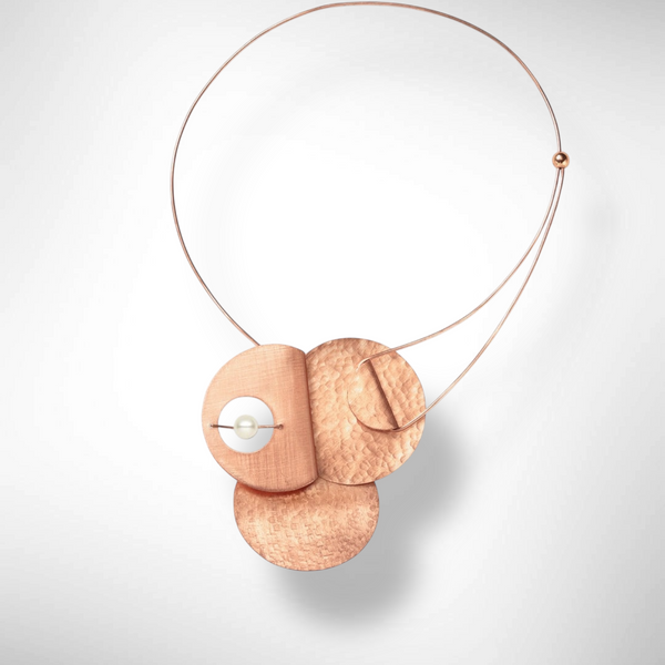 AXIS FOLD Medium Metal Focal Statement Necklace with Front Closure from the LIMINAL Collection with Simulated Pearl or Jade option