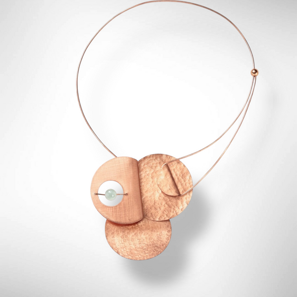 AXIS FOLD Medium Metal Focal Statement Necklace with Front Closure from the LIMINAL Collection with Simulated Pearl or Jade option