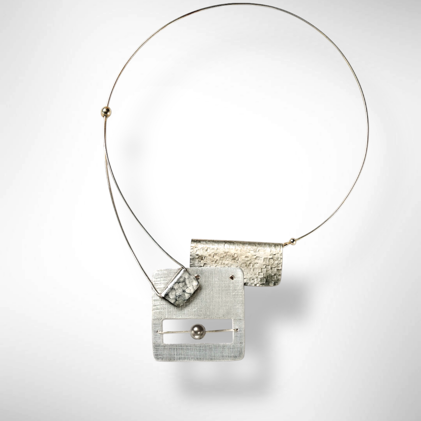 BOOK1 Front Clasp Square and Rectangle Metal Necklace