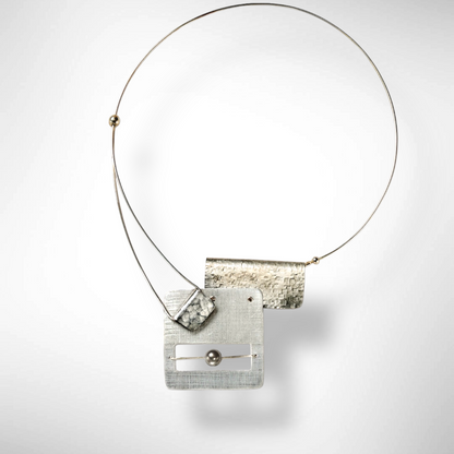 BOOK1 Front Clasp Square and Rectangle Metal Necklace