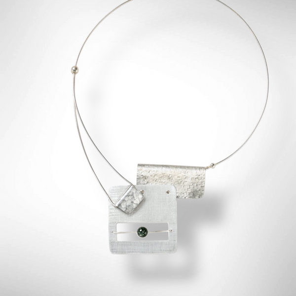 BOOK1 Front Clasp Square and Rectangle Metal Necklace