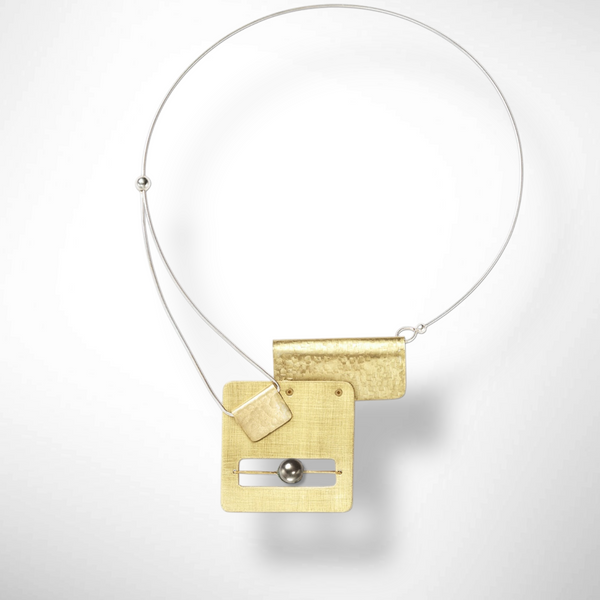 BOOK1 Front Clasp Square and Rectangle Metal Necklace