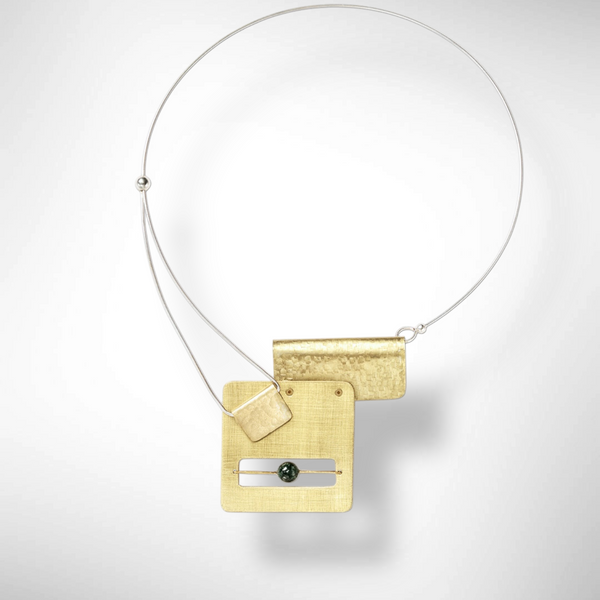 BOOK1 Front Clasp Square and Rectangle Metal Necklace