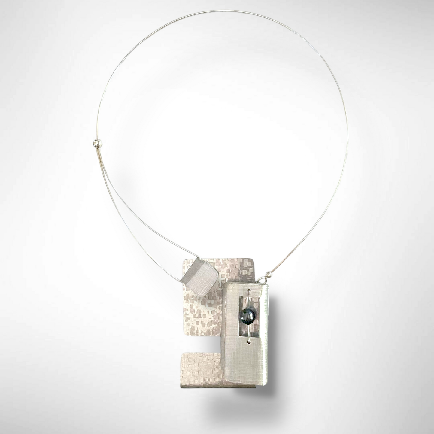 BOOK 3 Overlapping Metal Rectangles Statement Necklace with Front Closure and Simulated Pearl or Jade option