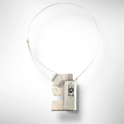 BOOK 3 Overlapping Metal Rectangles Statement Necklace with Front Closure and Simulated Pearl or Jade option