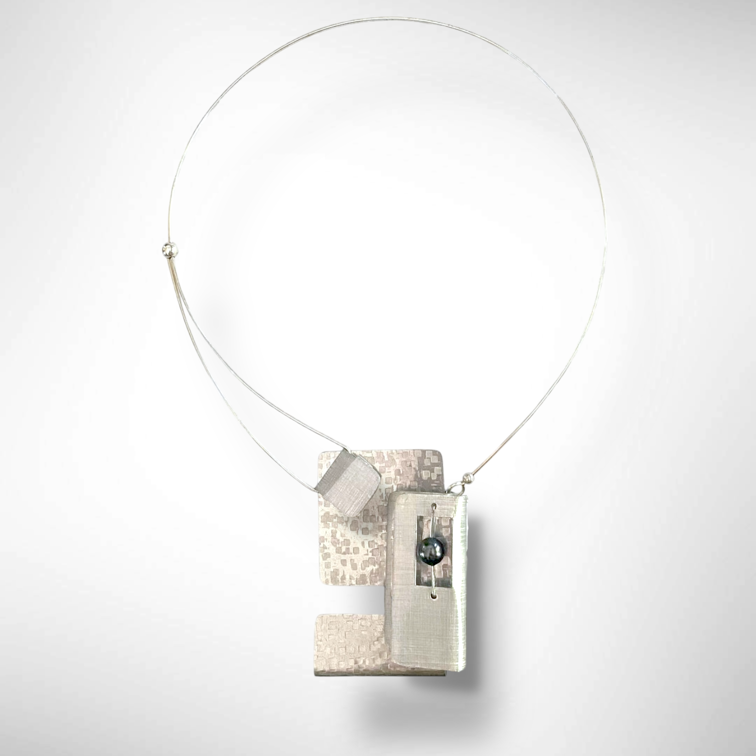 BOOK 3 Overlapping Metal Rectangles Statement Necklace with Front Closure and Simulated Pearl or Jade option