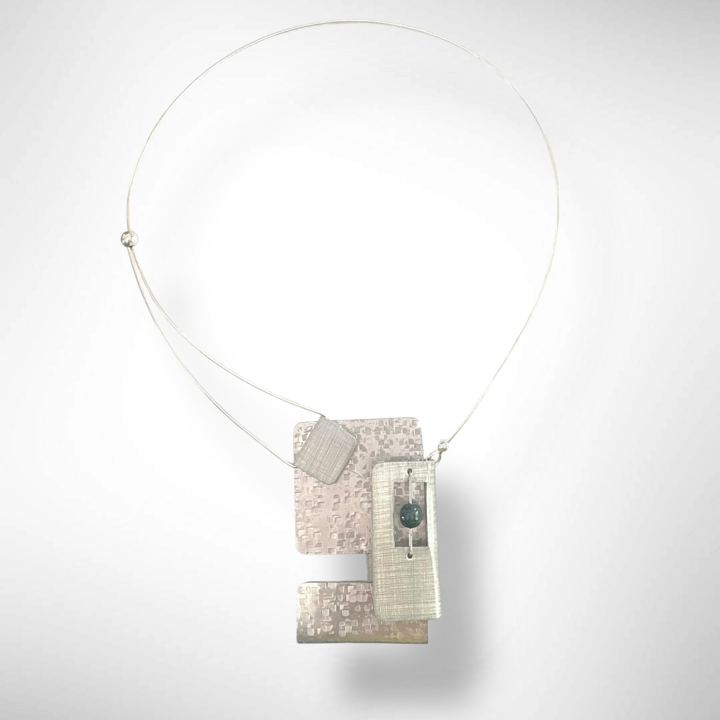 BOOK 3 Overlapping Metal Rectangles Statement Necklace with Front Closure and Simulated Pearl or Jade option