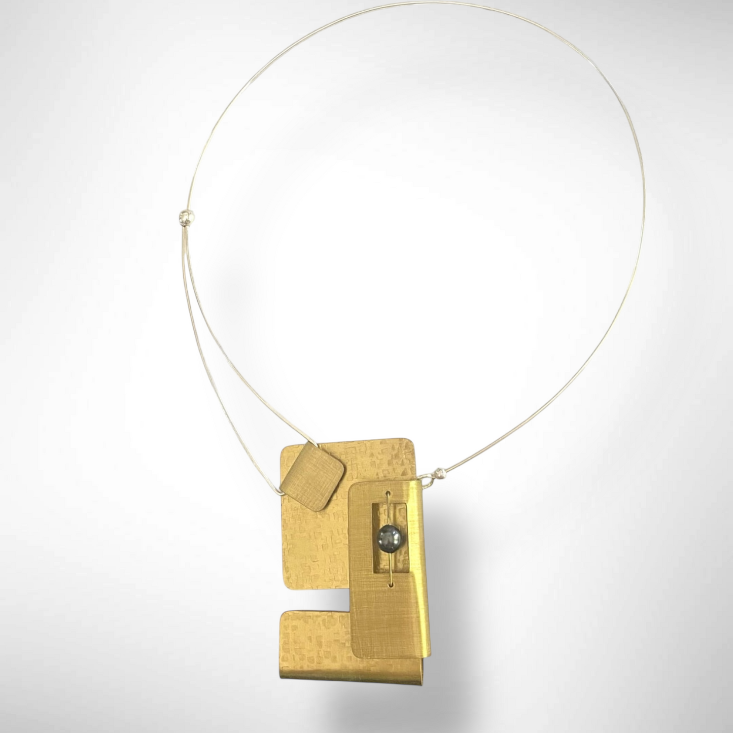 BOOK 3 Overlapping Metal Rectangles Statement Necklace with Front Closure and Simulated Pearl or Jade option