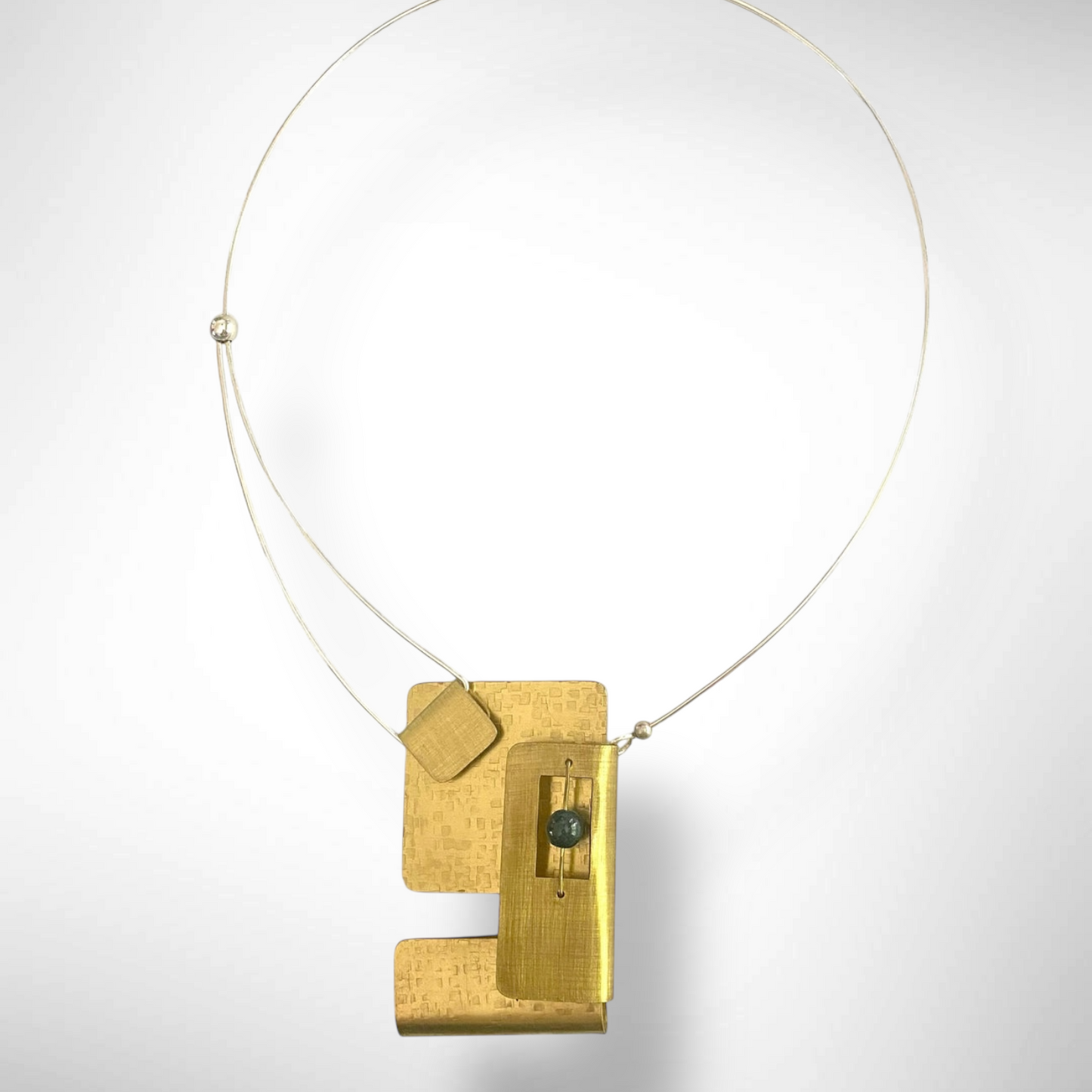 BOOK 3 Overlapping Metal Rectangles Statement Necklace with Front Closure and Simulated Pearl or Jade option