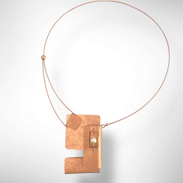 BOOK 3 Overlapping Metal Rectangles Statement Necklace with Front Closure and Simulated Pearl or Jade option