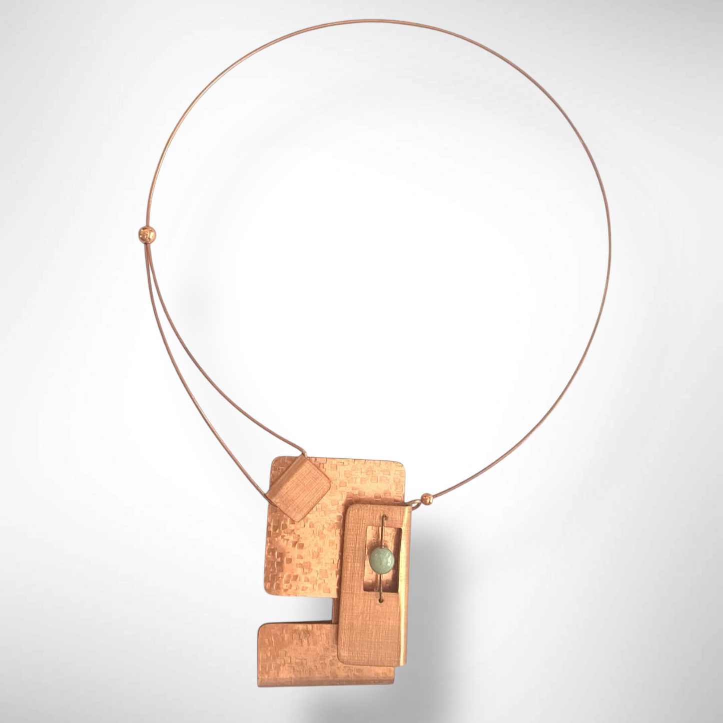 BOOK 3 Overlapping Metal Rectangles Statement Necklace with Front Closure and Simulated Pearl or Jade option