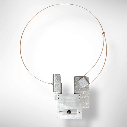 BOOK 4 Metal Statement Necklace with Front Closure from the SCULPTURAL Collection with Simulated Pearl or Jade option