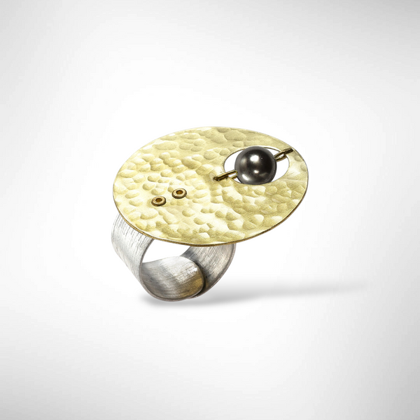 AXIS Cross Finger Adjustable Metal Ring with Suspended Bead from the LIMINAL COLLECTION