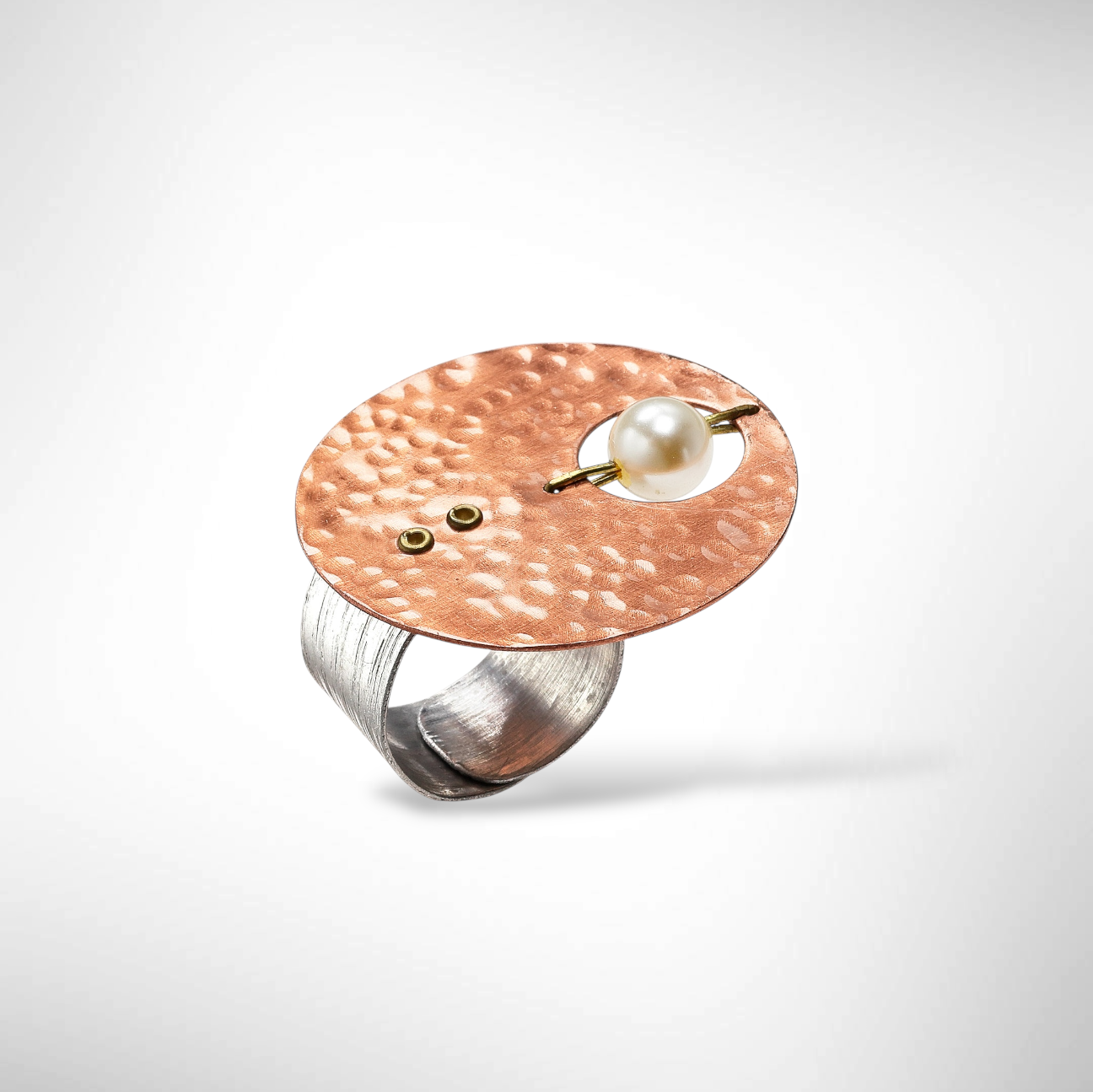 AXIS Cross Finger Adjustable Metal Ring with Suspended Bead from the LIMINAL COLLECTION