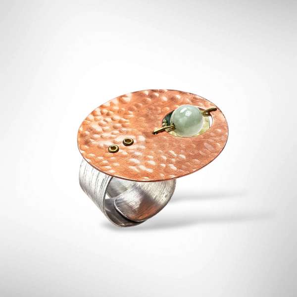 AXIS Cross Finger Adjustable Metal Ring with Suspended Bead from the LIMINAL COLLECTION