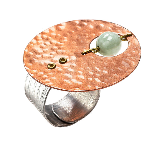 AXIS Cross Finger Adjustable Metal Ring with Suspended Jade