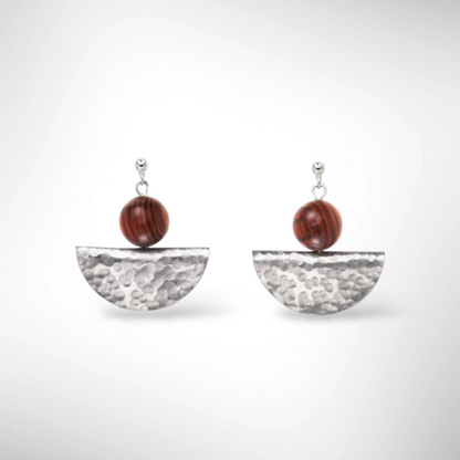 SILVIA Popular Half Circle Organic Wood and Metal Earrings