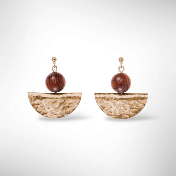 SILVIA Popular Half Circle Organic Wood and Metal Earrings